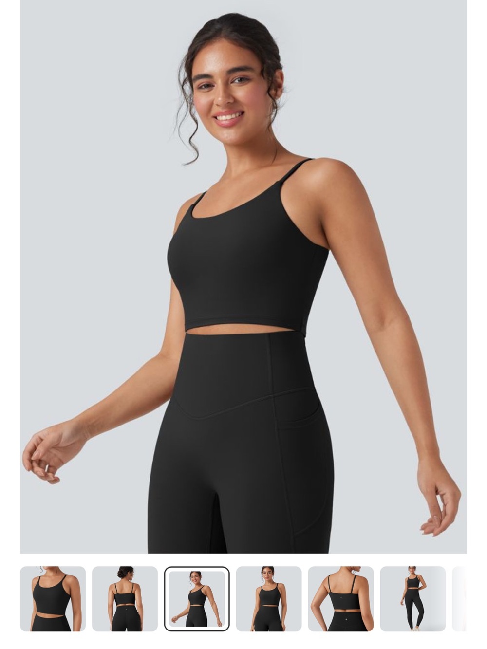 HALARA Ultra Sculpt Black Seamless Crop Tank with Slim Straps